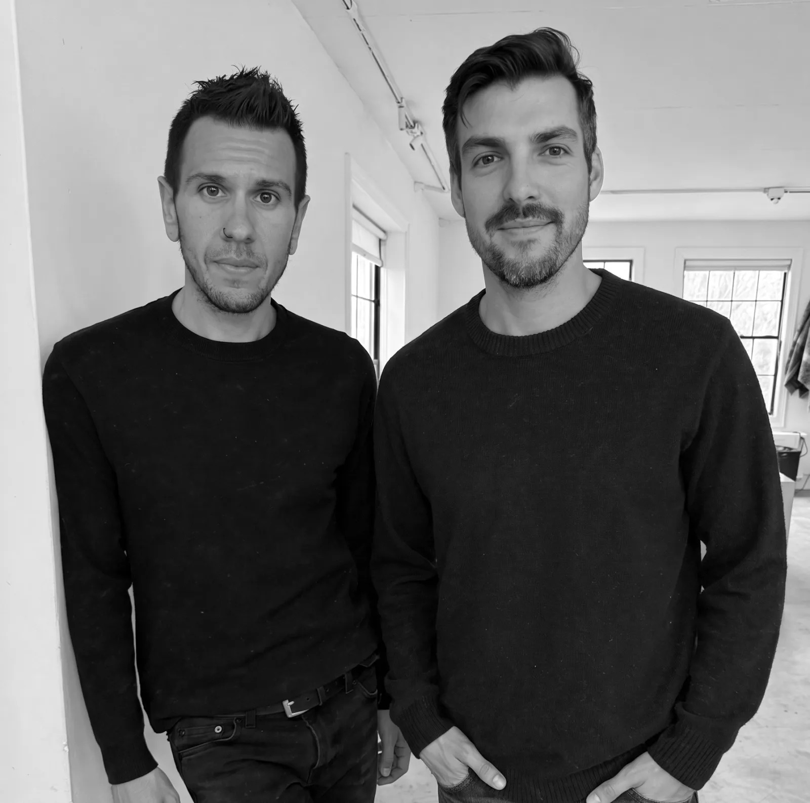 Steve and Nolan, black and white