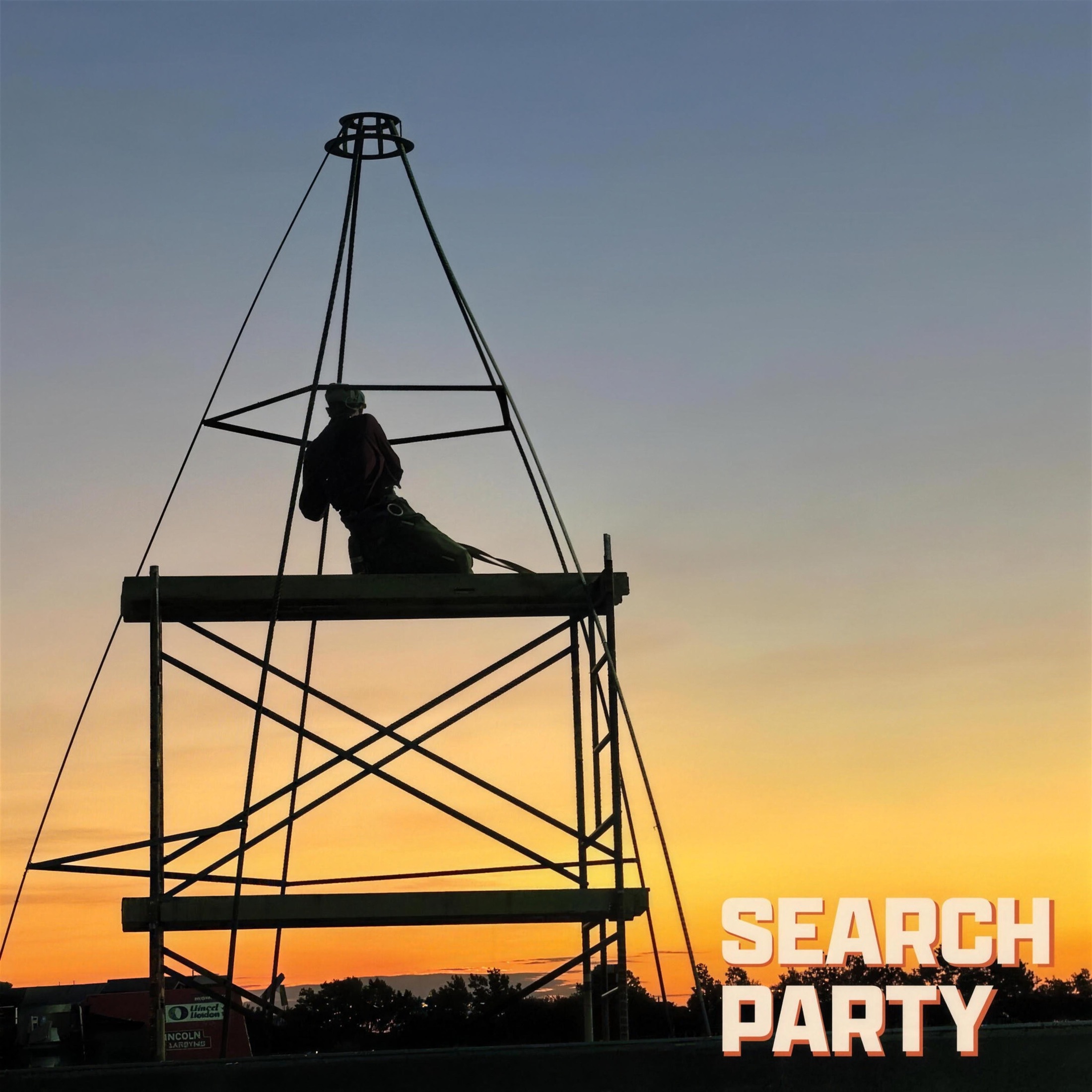 The Search Party tower on the roof at sunset